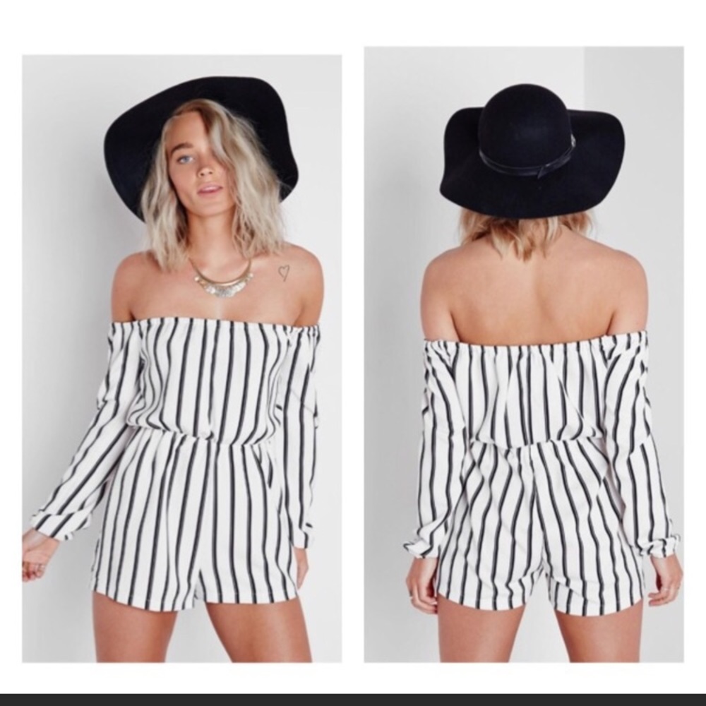 Missguided black and white striped romper NWT